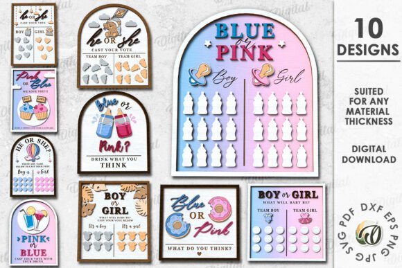 3D Gender Reveal Game Signs Bundle – Modern Graphics for Laser Engraving & Marketing Visuals