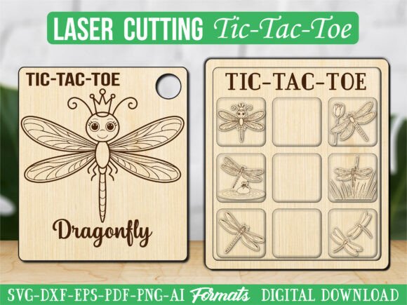 Cute Dragonfly Tic Tac Toe Puzzle Game – A Versatile Laser Design for Crafters & Etsy Sellers