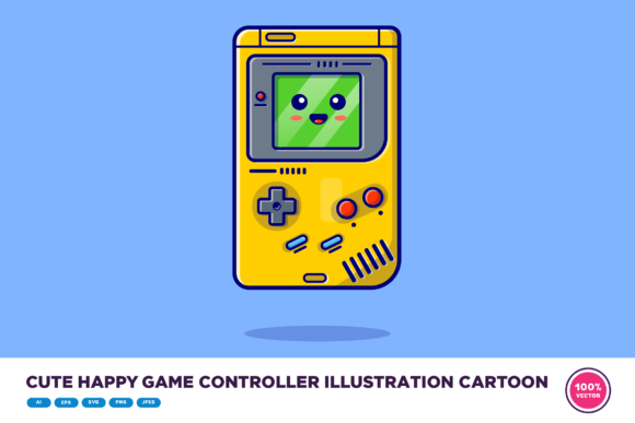 Cute Happy Game Controller Illustration for Playful Brand Graphics