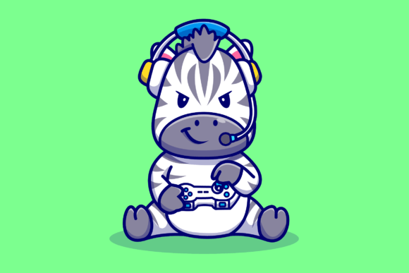 Cute Zebra Playing Game with Headphone: A Playful Graphic for Modern Branding