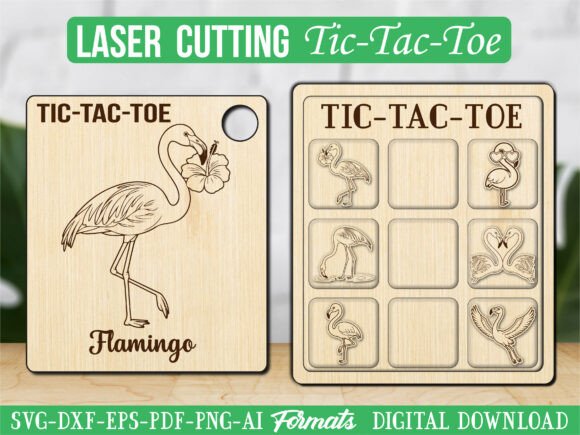 Flamingo Bird Tic Tac Toe Puzzle Game – A Playful Graphics Touch for Laser Engraving Branding
