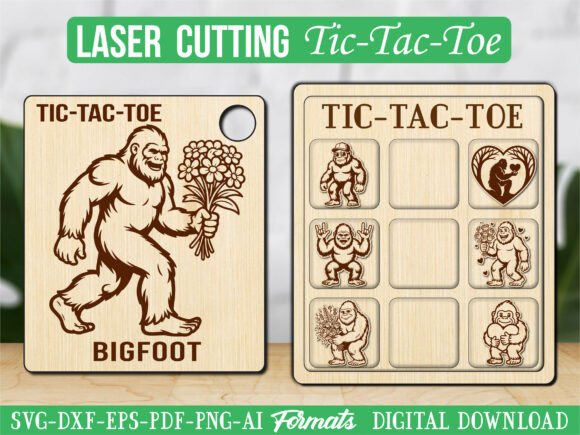 Floral Bigfoot Tic Tac Toe Puzzle Game – Cute Laser Graphics for Craft Sellers