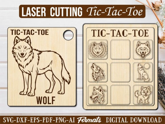 Forest Wolf Tic Tac Toe Puzzle Game SVG: Graphics for Laser Engraving & Brand Storytelling