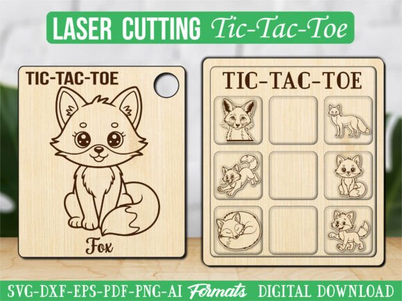 Fox Animal Tic Tac Toe Puzzle Game SVG Brings Playful Charm to Laser Engraving & Graphics Projects
