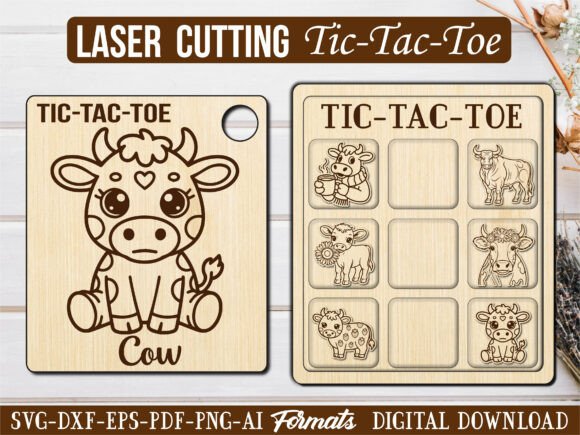 Highland Cow Tic Tac Toe Puzzle Game: Laser-Cut Graphics for Playful Branding