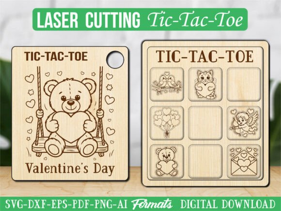 Valentines Day Tic Tac Toe Puzzle Game – Cute Laser Engraving Graphics for Digital Sellers